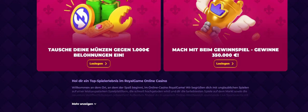 Spezialaktionen bei Royal Game gewinnen